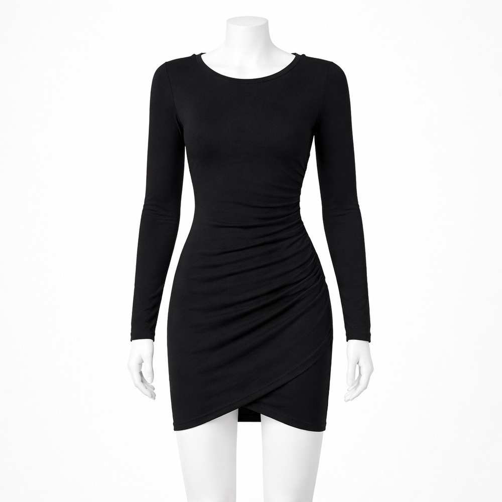 Tildon Ruched Bodycon‎ Black Dress Women's XS Party Night Out